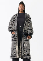 Oratile Women's African Print Cardigan (Black Cream Tribal) - D'IYANU