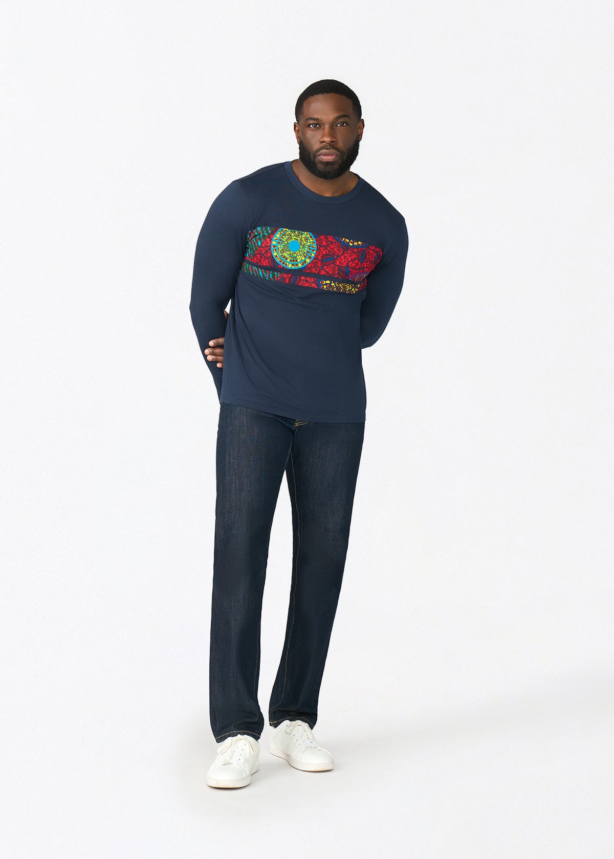 Osei Men's Long Sleeve African Print Applique T-Shirt (New Harvest Multipattern) - D'IYANU