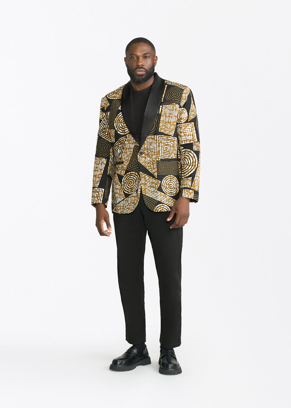 Rammy Men's African Print Blazer (Black Brown Geometric) - D'IYANU