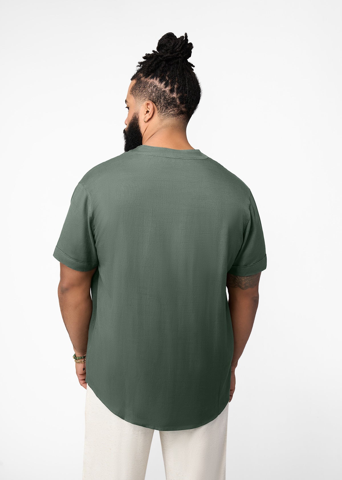 Refiloe Men's African Linen Blend Tunic (Olive) - D'IYANU