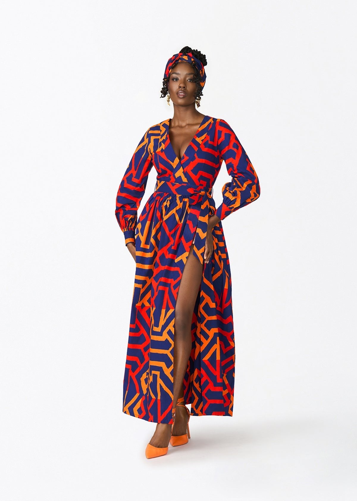 Rehema Women's African Print Maxi Dress (Blue Flame Tribal) - D'IYANU