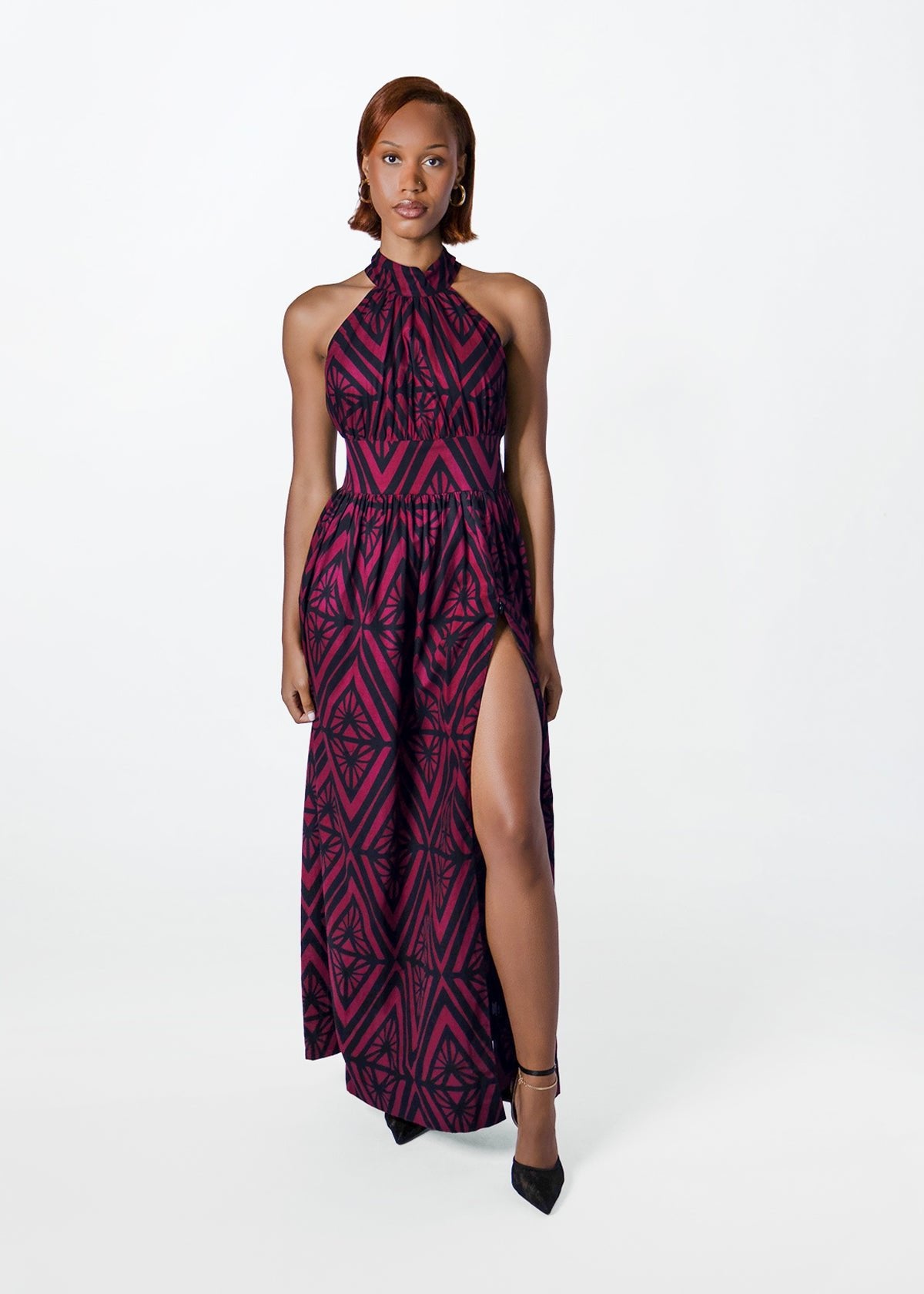 Ronke Womens African Print Maxi Dress (Plum Diamond) - D'IYANU