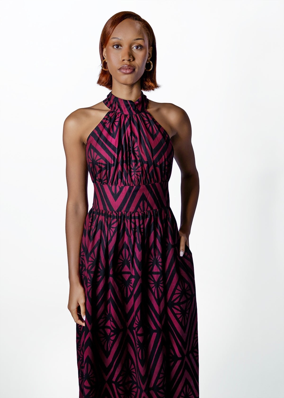 Ronke Womens African Print Maxi Dress (Plum Diamond) - D'IYANU