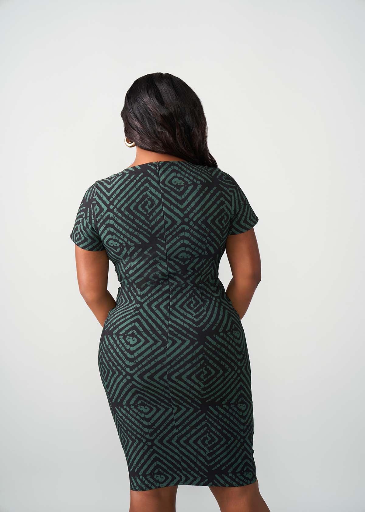 Sabella Women's African Print Stretch Dress (Malachite Diamond Adire) - D'IYANU
