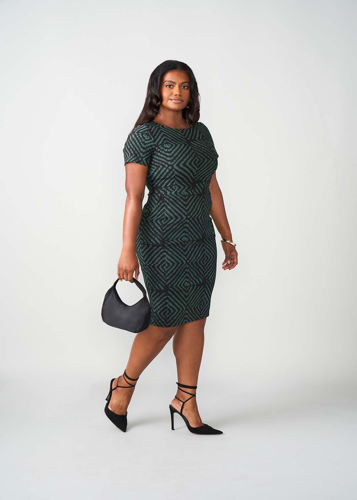 Sabella Women's African Print Stretch Dress (Malachite Diamond Adire) - D'IYANU
