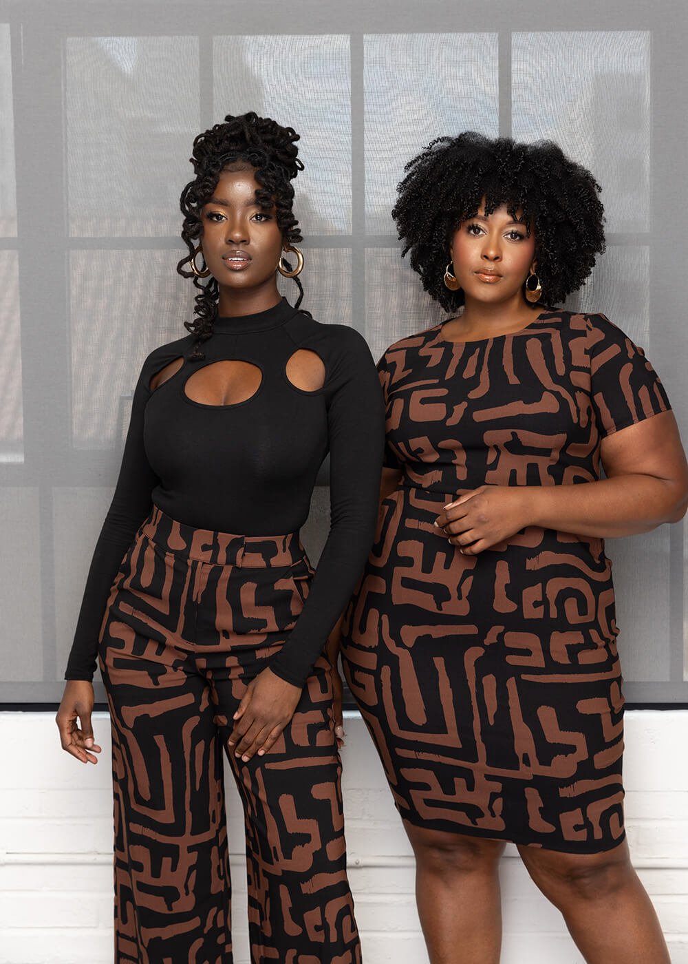 Sabella Women's African Print Stretch Dress (Espresso Geometric) - D'IYANU