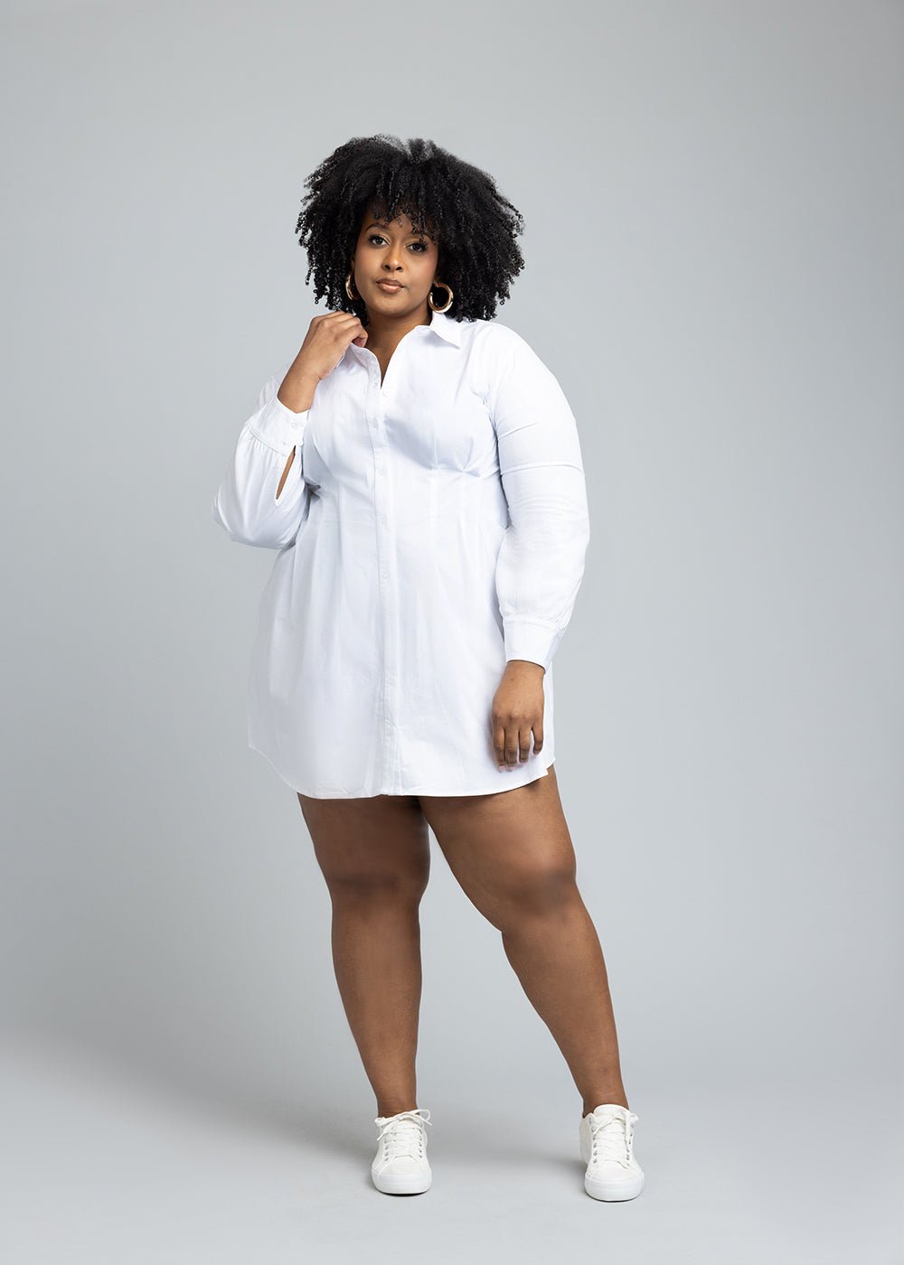 Safi Women's Button-Up Shirt Dress (White) - D'IYANU