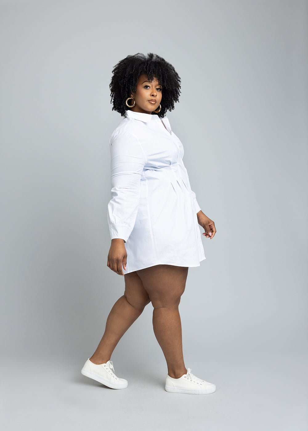 Safi Women's Button-Up Shirt Dress (White) - D'IYANU