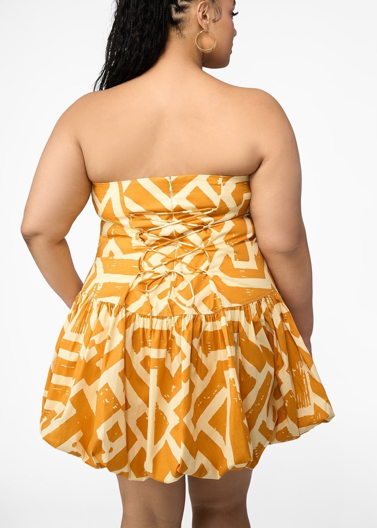 Sani Women's African Print Bubble Hem Mini Dress (Gold Cream Tribal) - D'IYANU