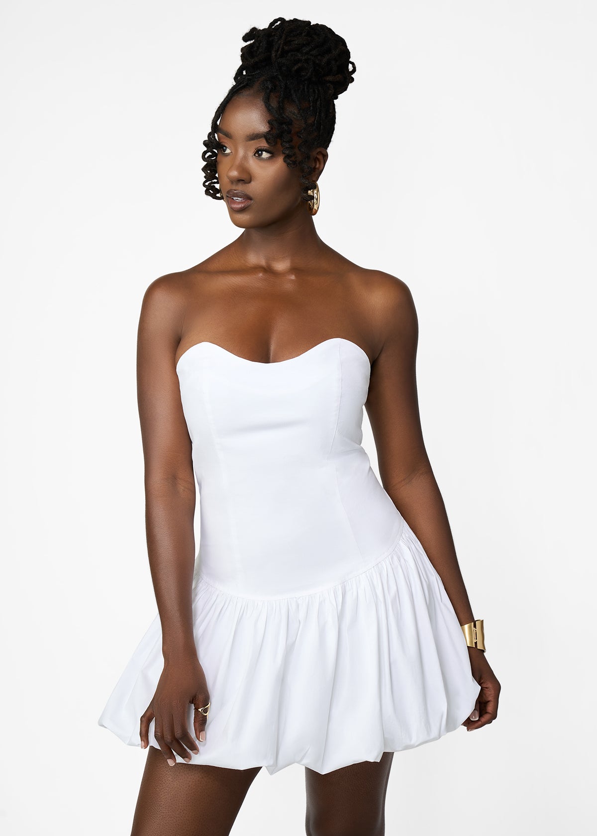 Sani Women's African Print Bubble Hem Mini Dress (White) - D'IYANU