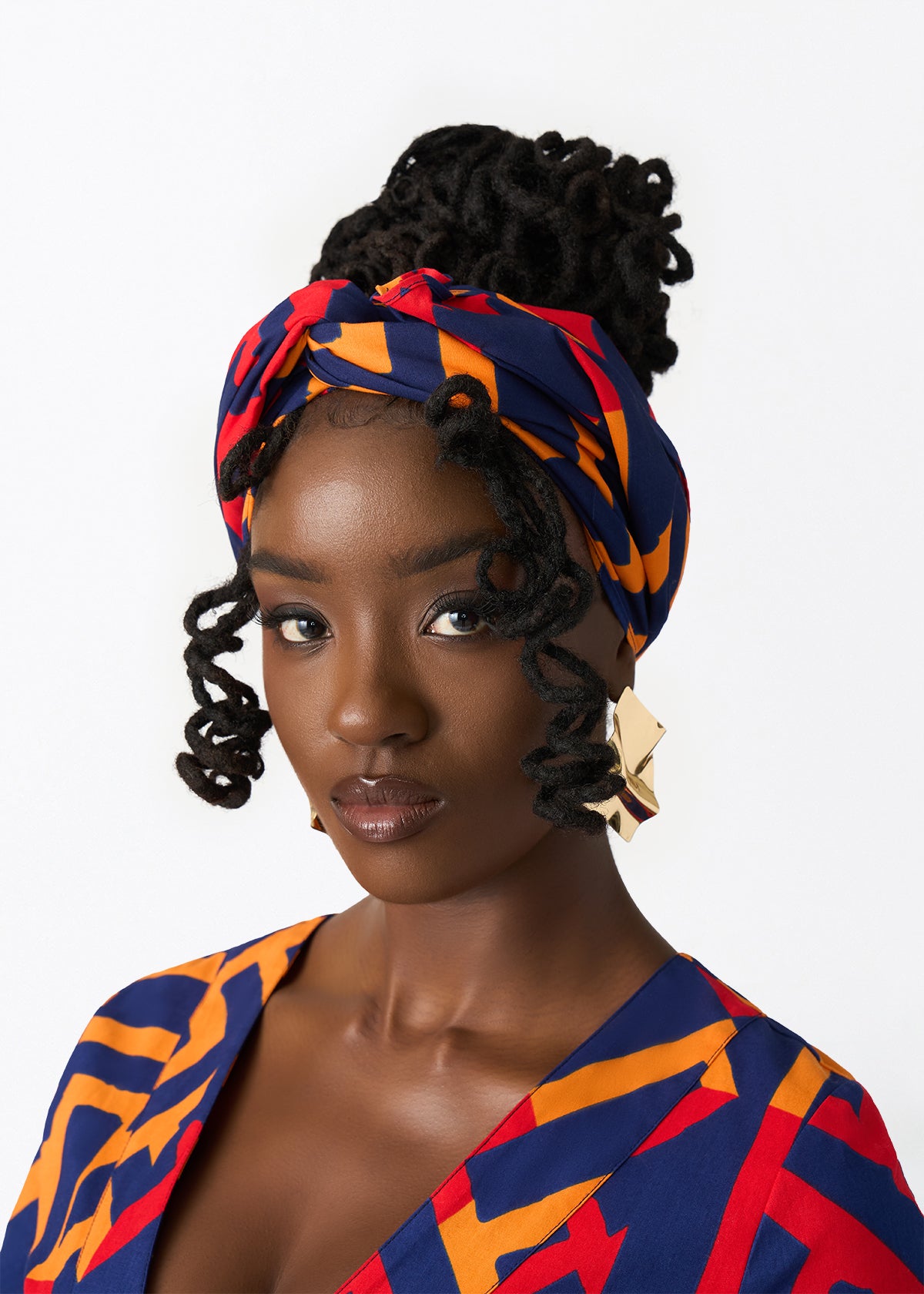 Women's African Print Head Wrap/Scarf (Blue Flame Tribal) - D'IYANU