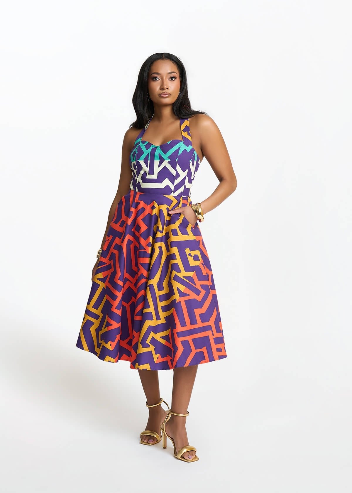 Simisola Women's African Print Corset Dress (Purple Multicolor Tribal)