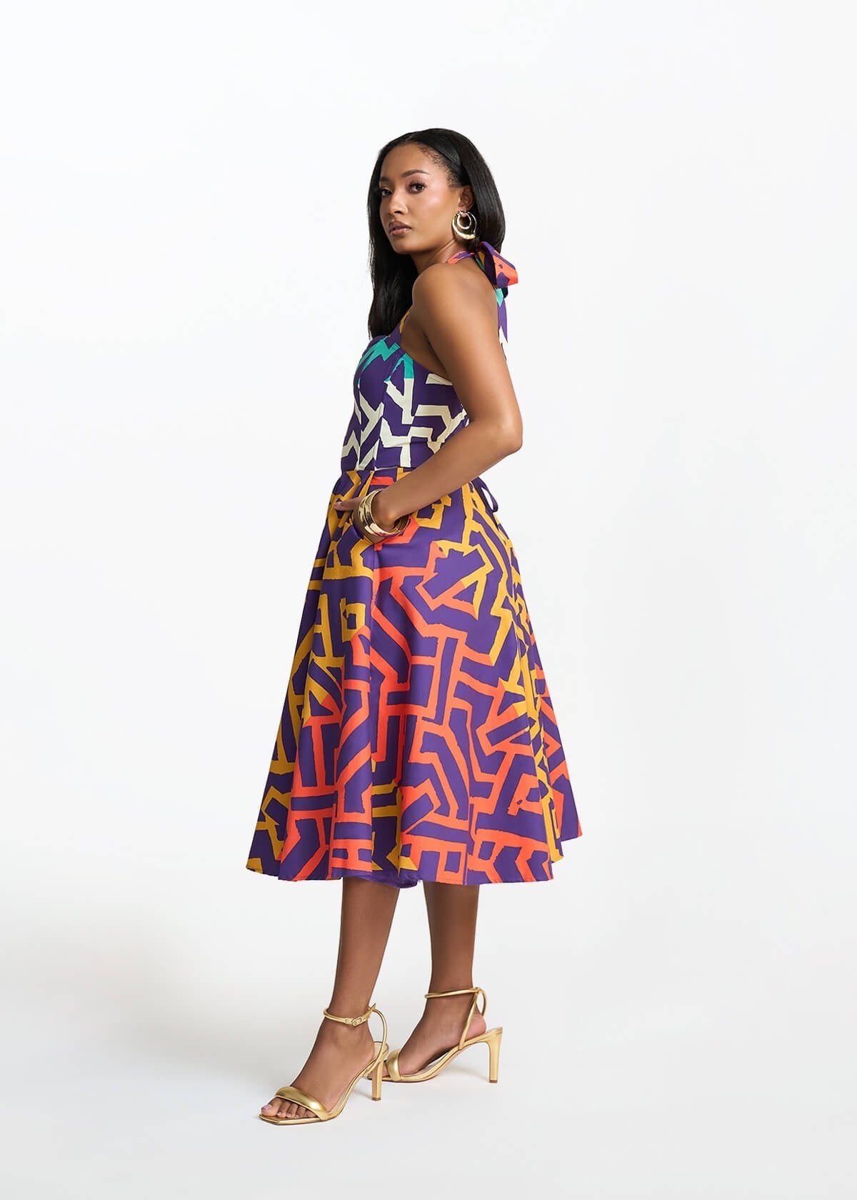 Simisola Women's African Print Corset Dress (Purple Multicolor Tribal) - D'IYANU