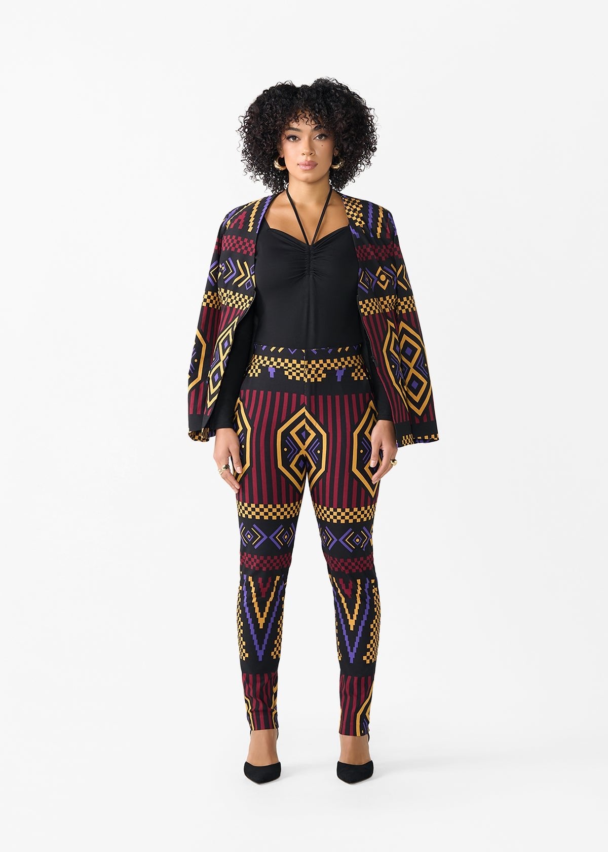Talia Women's African Print Stretch Pants (Black Burgundy Tribal)