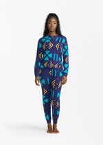 Tella Women's African Print Pajama Set (Navy Gold Mudcloth) - D'IYANU