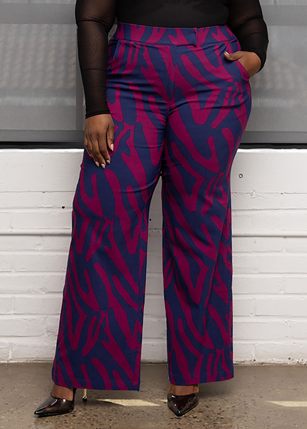 Thema Women's African Print Wide Leg Stretch Pants (Berry Zebra Abstract) - D'IYANU