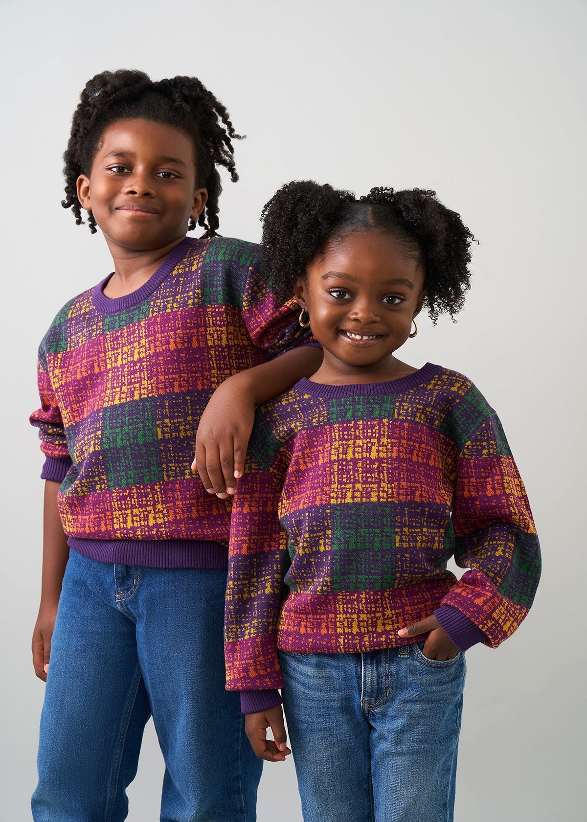 Oma Kids Unisex African Print Sweater (Harvest Plaid Adire) - Clearance - D'IYANU