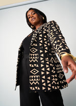 Uyai Women's African Print Stretch Blazer (Tan Black Tribal) - D'IYANU