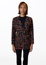Uyai Womens African Print Blazer (Espresso Geometric) - D'IYANU