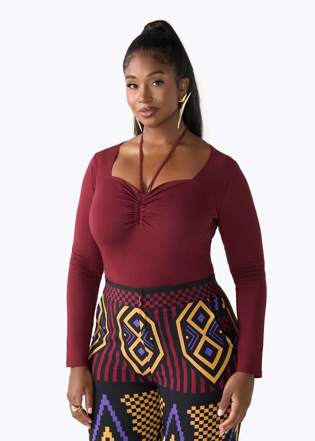 Winda Women's Halter Bodysuit (Maroon) - D'IYANU
