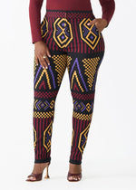 Talia Women's African Print Stretch Pants (Black Burgundy Tribal) - D'IYANU