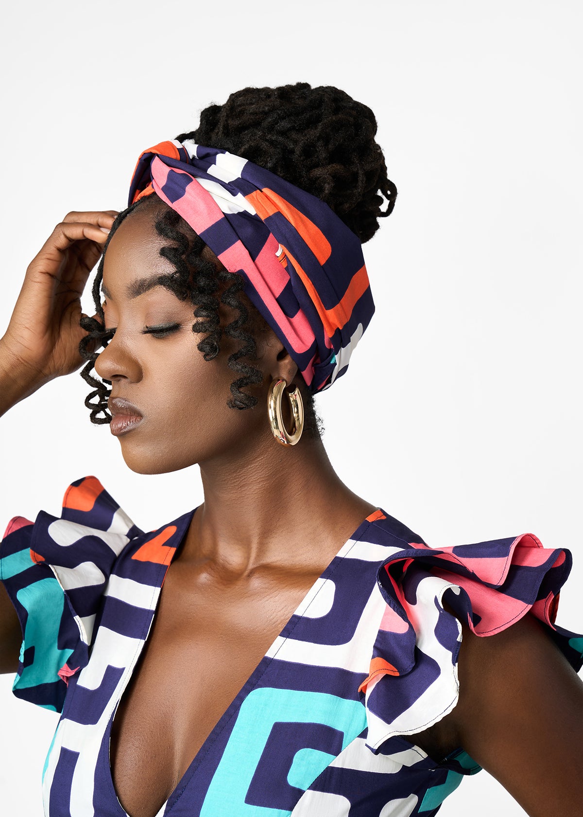 Women's African Print Headwrap/Scarf (Confetti Kuba) - D'IYANU