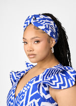 Women's African Print Headwrap/Scarf (White Cobalt Tribal) - D'IYANU