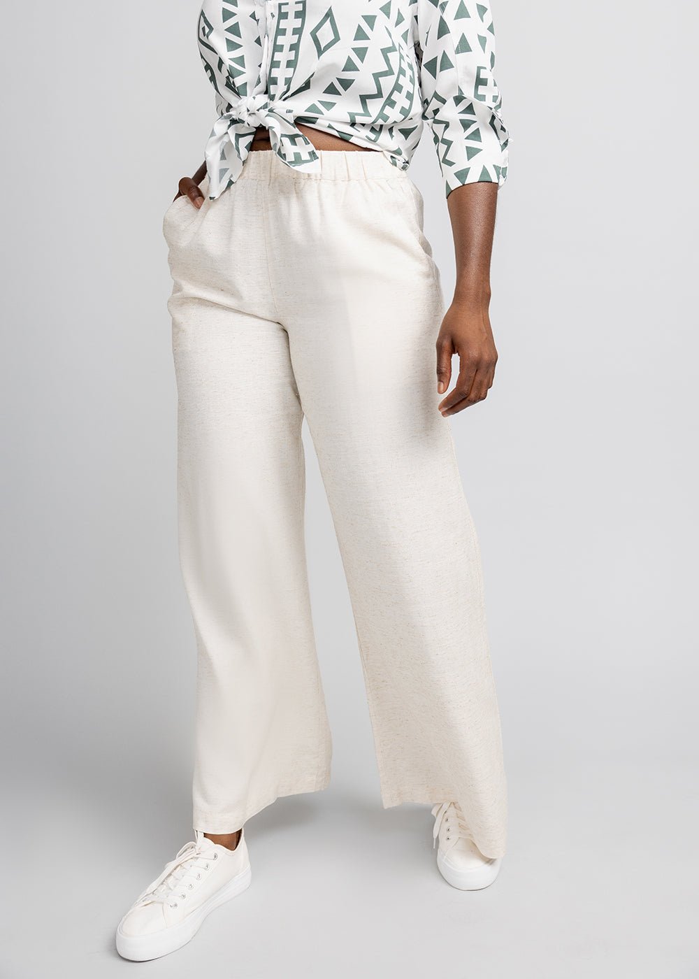 Nahema Women's Wide Leg Linen Blend Pants (Sand) - D'IYANU