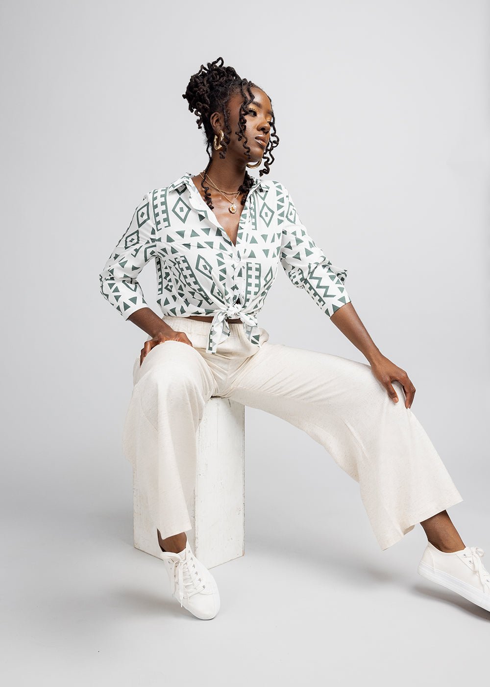 Nahema Women's Wide Leg Linen Blend Pants (Sand) - D'IYANU