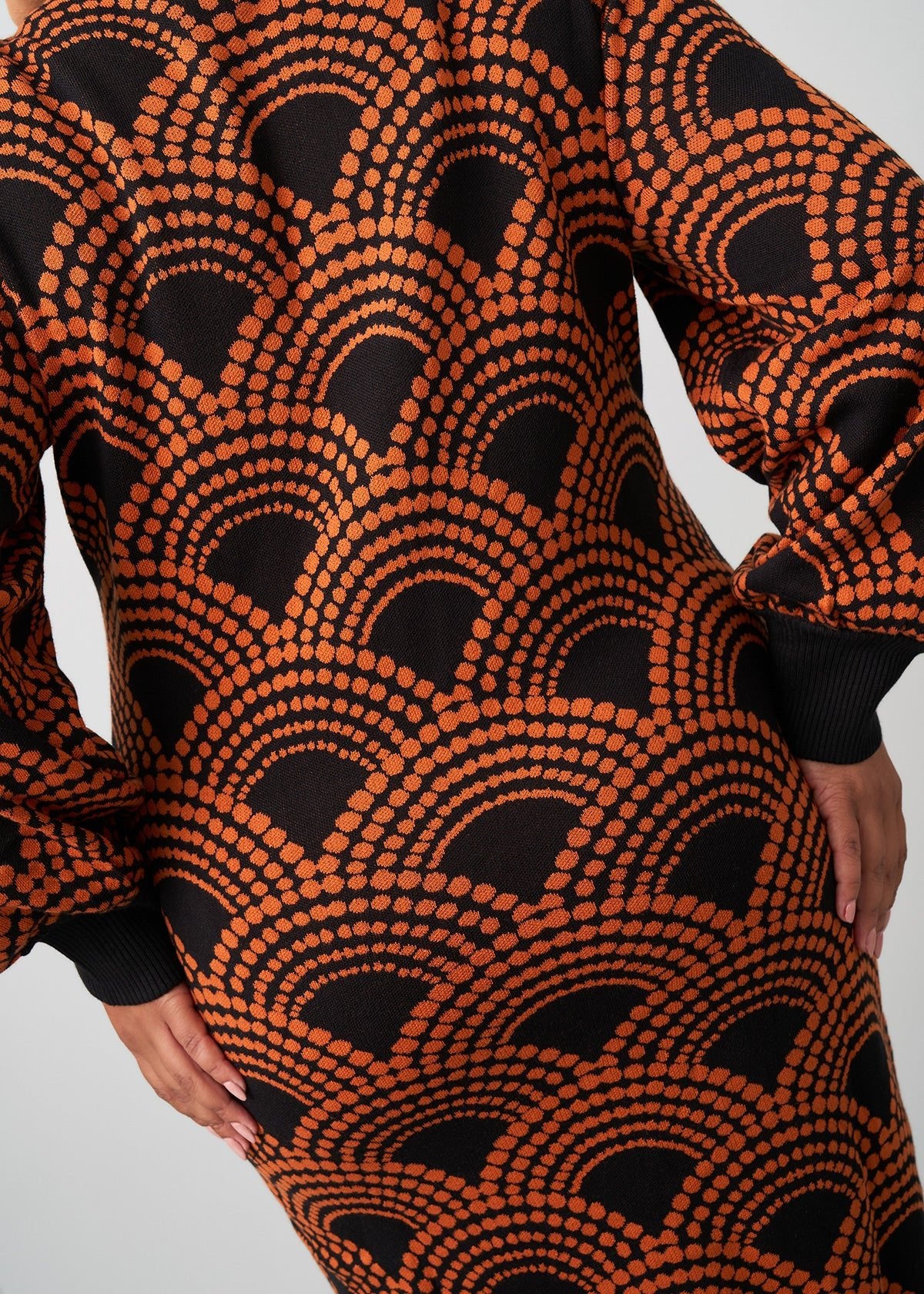 Zania Women's African Print Sweater Dress (Black Amber Dots) - D'IYANU