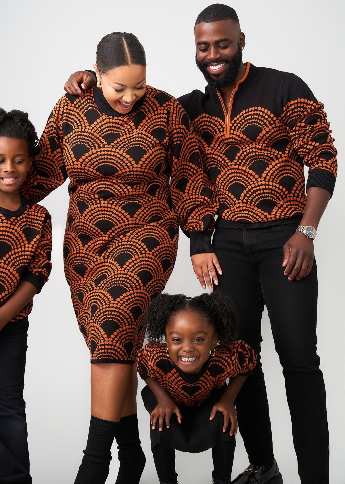 Zania Women's African Print Sweater Dress (Black Amber Dots) - D'IYANU