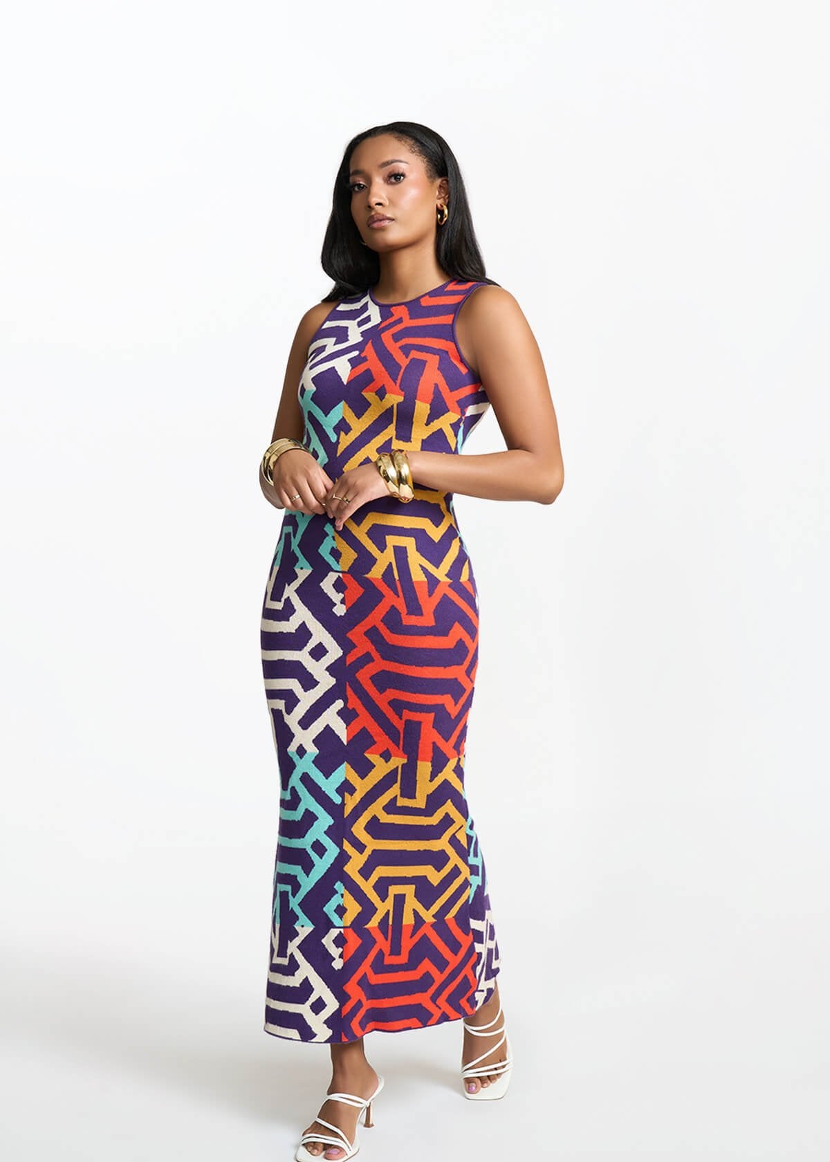 Zolani Women's African Print Knit Dress (Purple Multicolor Tribal) - D'IYANU