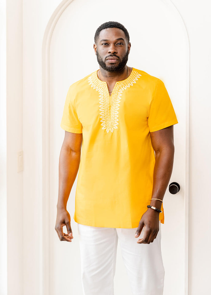 Lubanzi Men's African Embroidered Tunic Shirt (Gold)