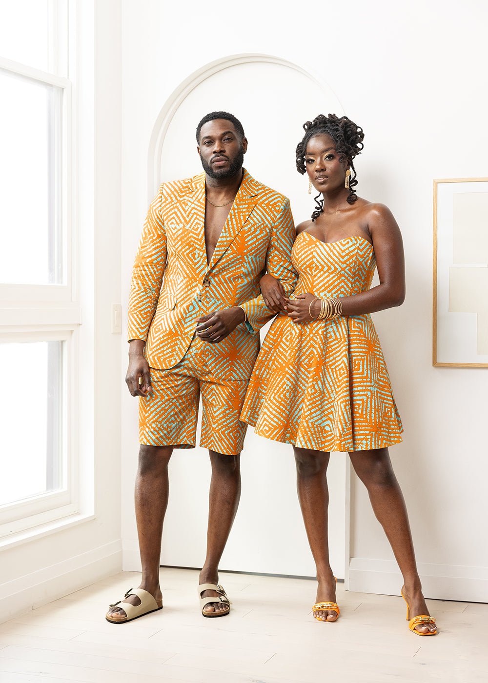 Hami Men's African Print Lightweight Blazer (Orange Blue Adire) - D'IYANU