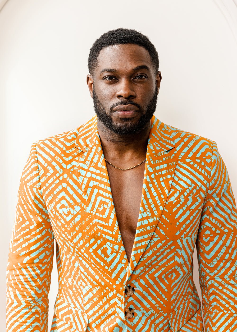 Hami Men's African Print Lightweight Blazer (Orange Blue Adire) - D'IYANU