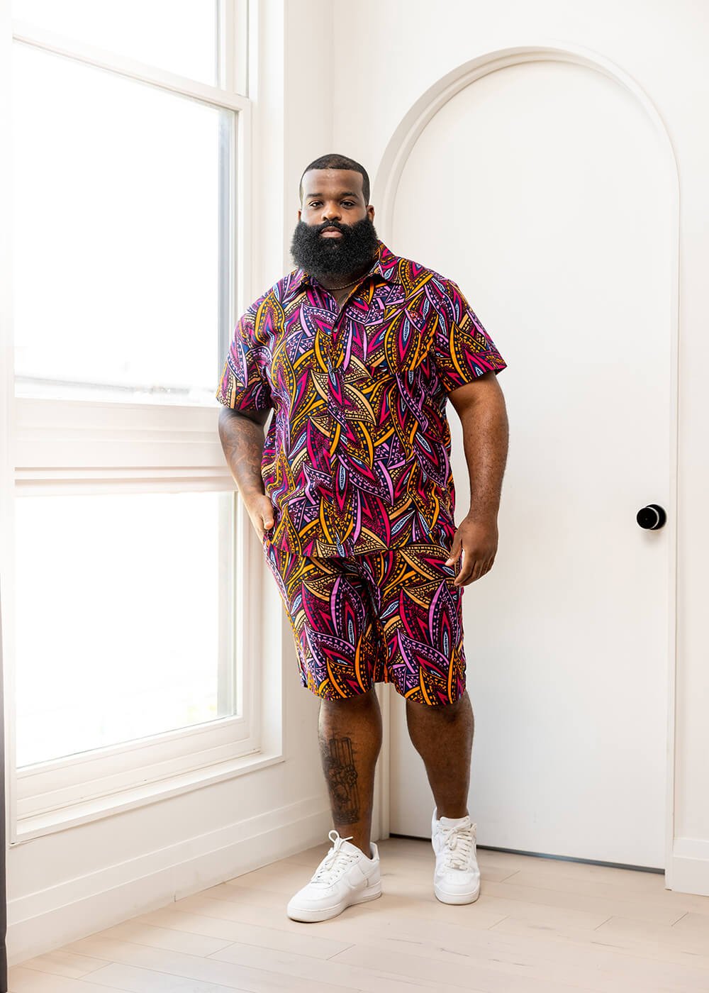 Keyon Men's African Print Button-Up Shirt (Sunset Leaves) - D'IYANU
