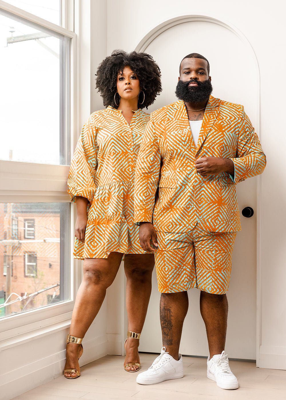 Hami Men's African Print Lightweight Blazer (Orange Blue Adire) - D'IYANU
