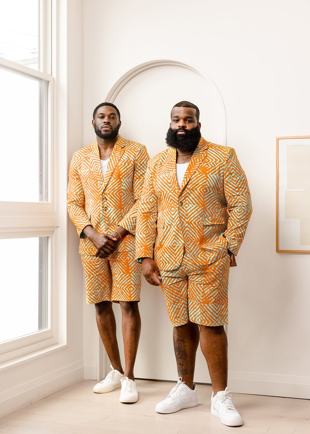Hami Men's African Print Lightweight Blazer (Orange Blue Adire) - D'IYANU
