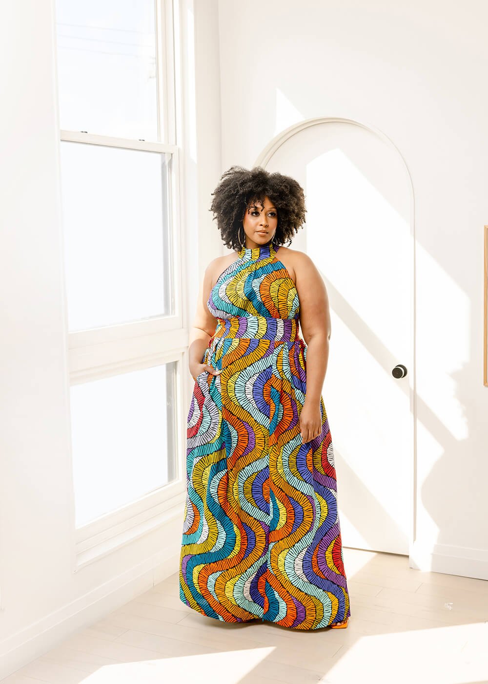 Ronke Women's African Print Maxi Dress (Abstract Lines) - D'IYANU