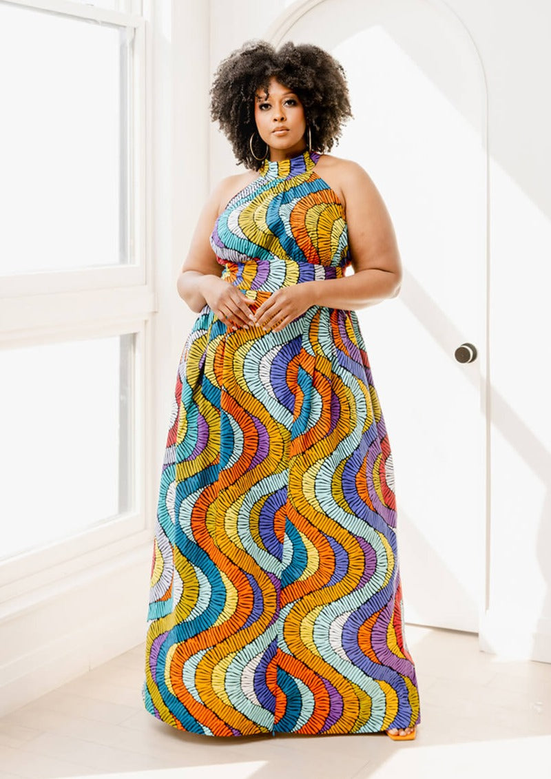 Ronke Women's African Print Maxi Dress (Abstract Lines) – D'IYANU