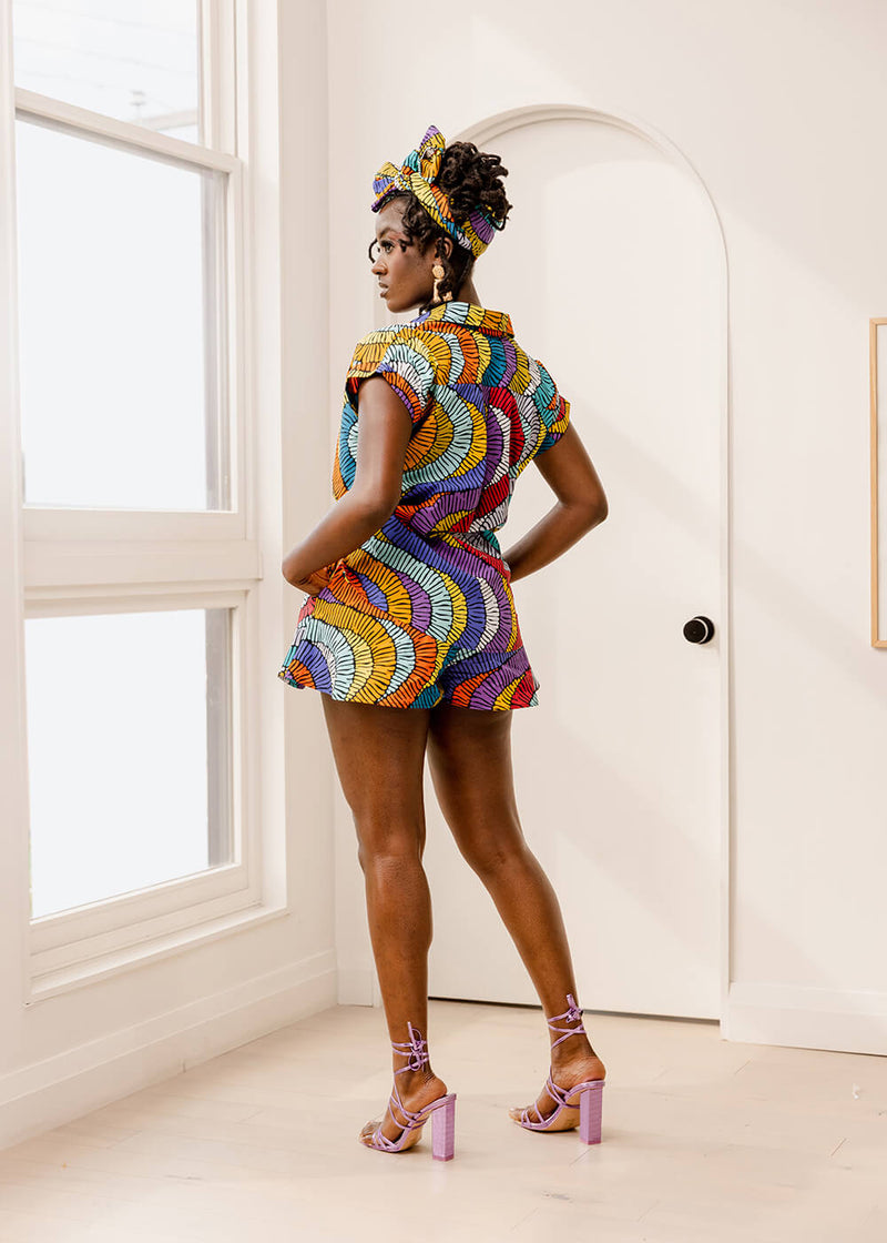 Nafasi Women's African Print Wide Leg Shorts (Abstract Lines)