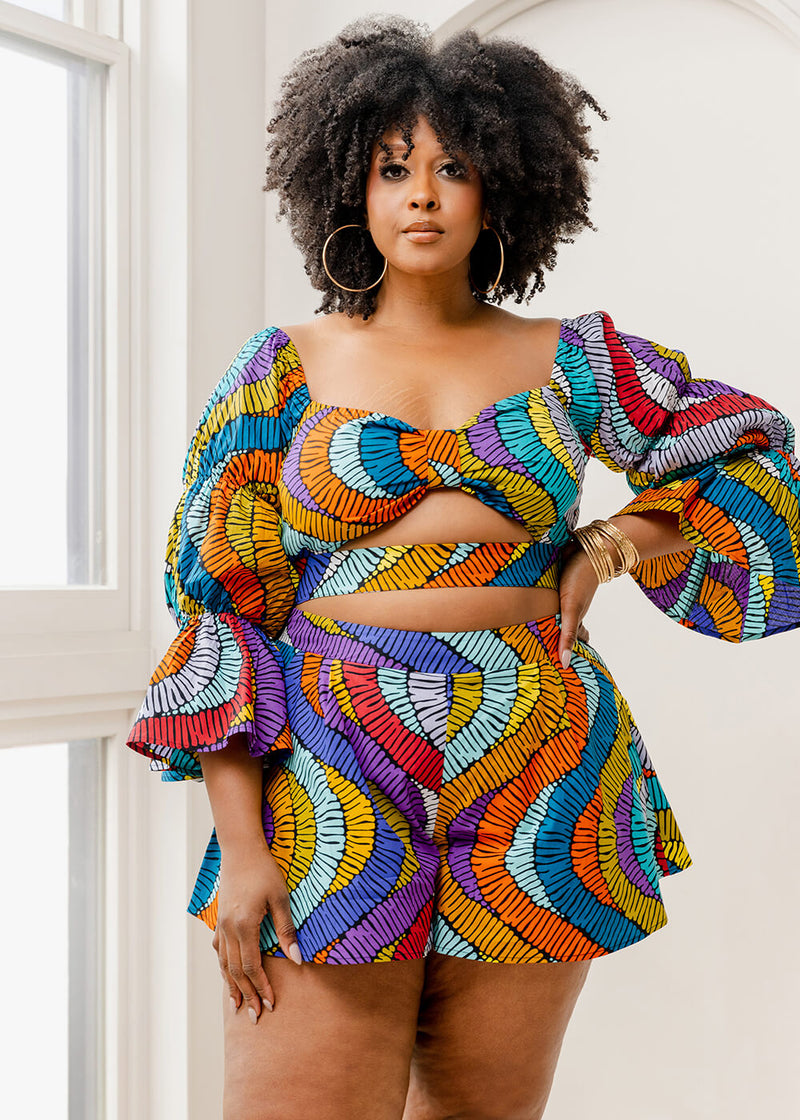 Binti Women's African Print Crop Top (Abstract Lines)