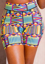 Kimba Women's African Print Biker Shorts (Canary Yellow Kente) - D'IYANU