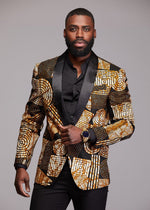 Rammy Men's African Print Blazer (Black Brown Geometric) - D'IYANU