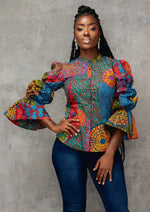 Amari Women's African Print Button-Up Top (New Harvest Multipattern) Multicolor - D'IYANU