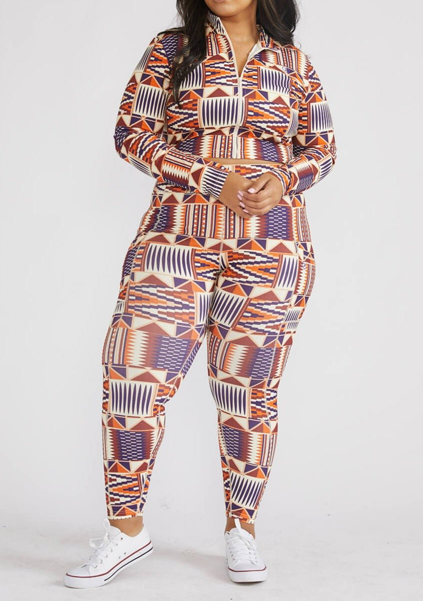 Anaya Women's African Print Zip-Up Crop Top (Cream Maroon Kente) - Clearance - D'IYANU
