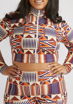 Anaya Women's African Print Zip-Up Crop Top (Cream Maroon Kente) - Clearance Multicolor - D'IYANU