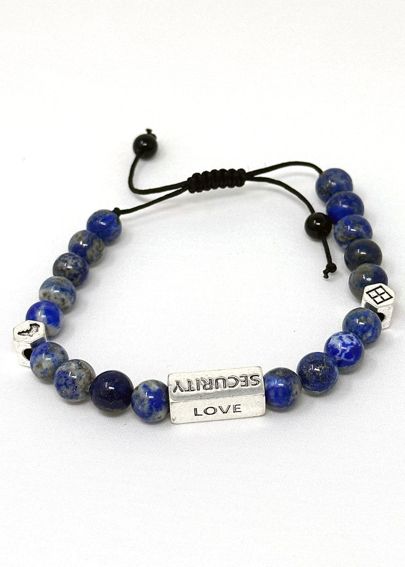 Nife Unisex Adinkra Symbol Beaded Bracelet (Lapiz Lazuli with Silver)