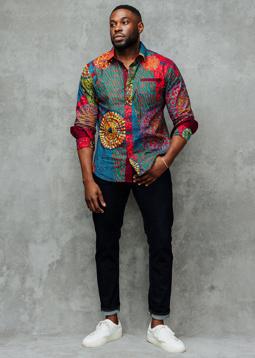 Chane Men's African Print Button-Up Shirt (New Harvest Multipattern) - D'IYANU