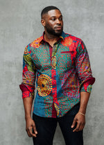 Chane Men's African Print Button-Up Shirt (New Harvest Multipattern) Multicolor - D'IYANU